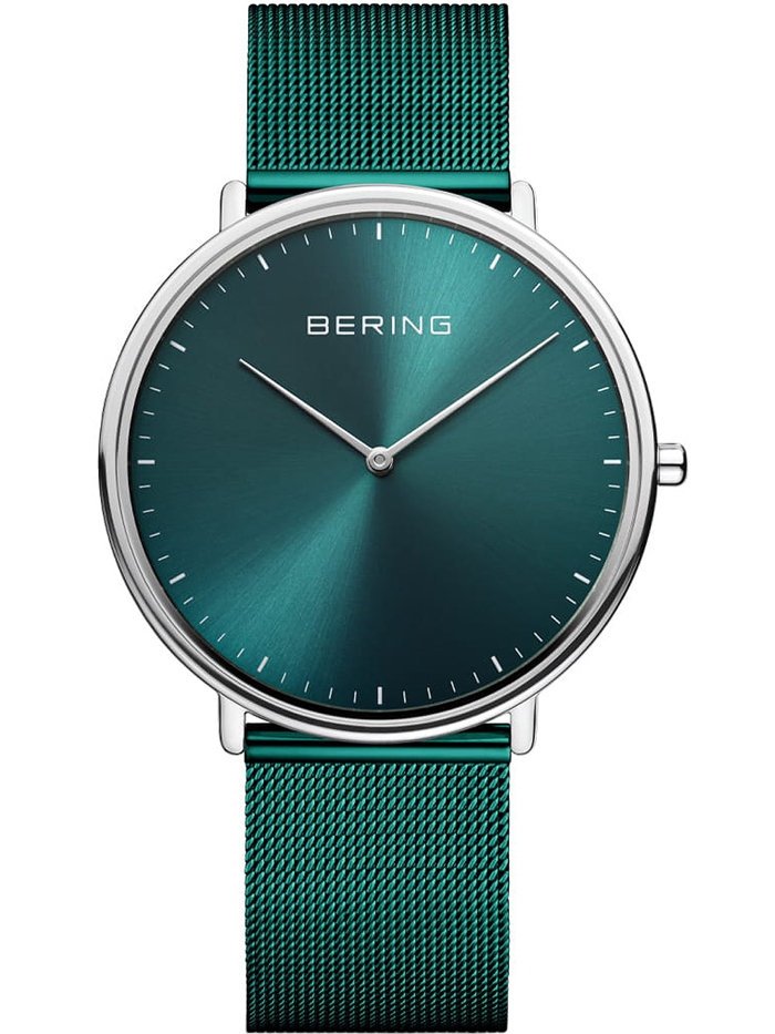 Bering Roloi Batarias me Prasino Metalliko Brasele 15739-808