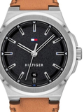 Tommy Hilfiger Princeton Roloi Batarias me Kafe Dermatino Louraki 1791650