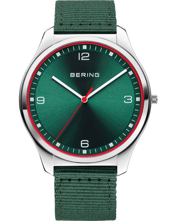 Bering Ocean Ultra Slim #tide Roloi Batarias me Prasino ufasmatino Louraki 18342-508