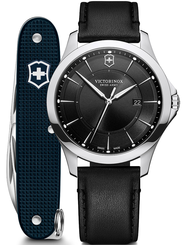 Victorinox Alliance Roloi Batarias me Mavro Dermatino Louraki kai Souga 241904.1