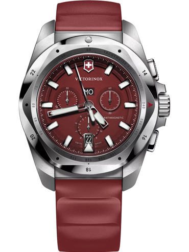 Victorinox Mens Watch I.N.O.X Ρολόι Χρονογράφος Μπαταρίας με Μπορντό Καουτσούκ Λουράκι 241986