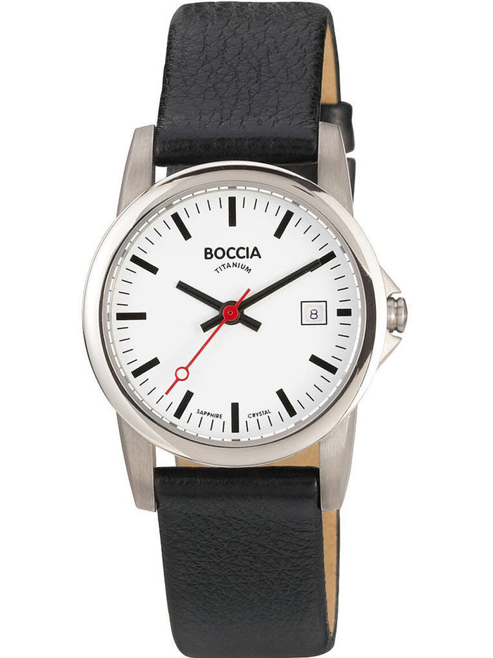 Boccia Titanium Roloi Batarias me Mavro Dermatino Louraki 3298-04