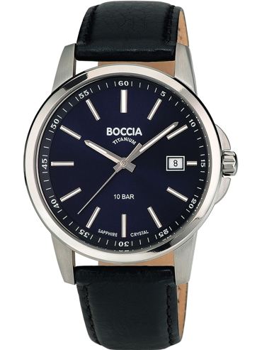 Boccia Titanium Ρολόι Μπαταρίας με Μαύρο Δερμάτινο Λουράκι 3633-01