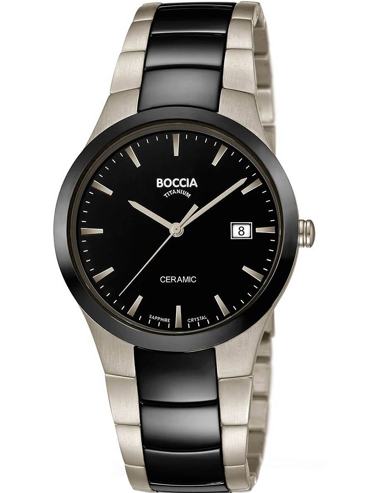 Boccia Ceramic Titanium Ρολόι Μπαταρίας με Μαύρο / Ασημί Κεραμικό Μπρασελέ 3639-01