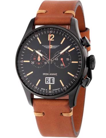 Iron Annie Flight Controll Ρολόι Χρονογράφος Μπαταρίας με Μαύρο Δερμάτινο Λουράκι 5184-2