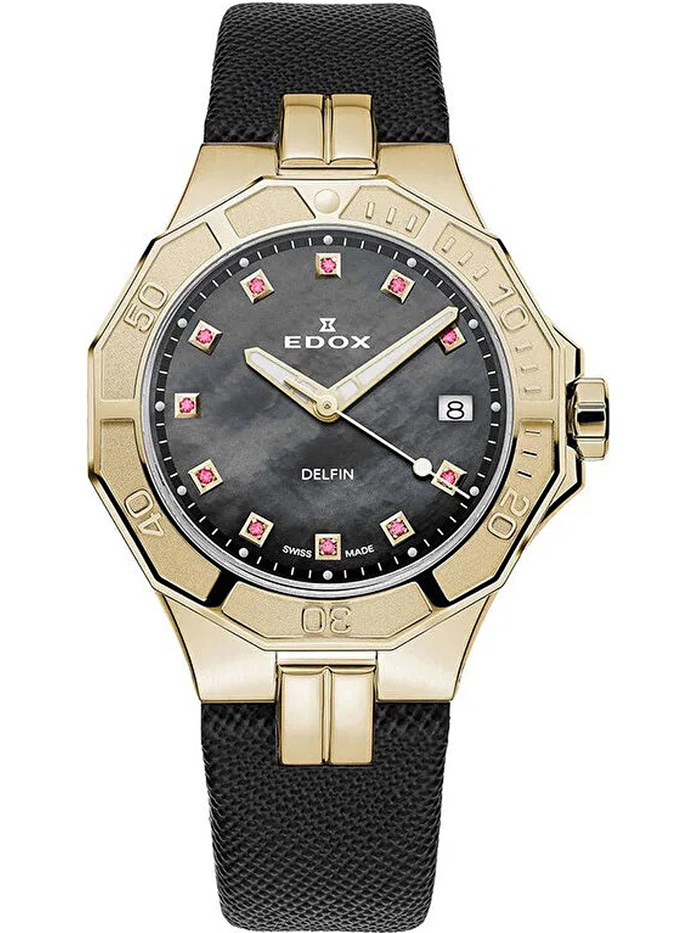 Edox Delfin Diver Roloi Batarias me Ble Dermatino Louraki 53020-37JC-NANRUD