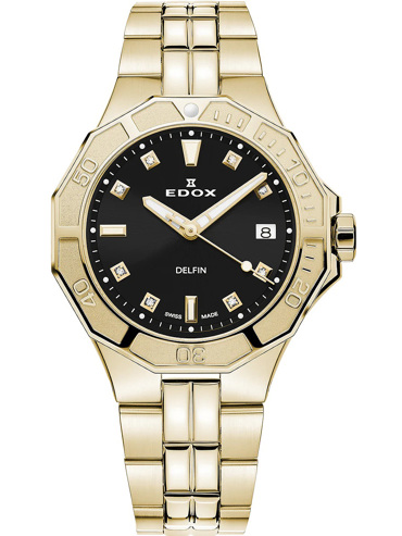 Edox Delfin Diver Ρολόι Μπαταρίας με Χρυσό Μεταλλικό Μπρασελέ 53020-37JM-NID