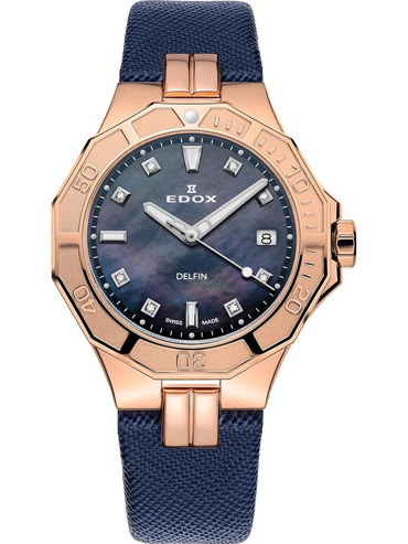 Edox Delfin Diver Ρολόι Μπαταρίας με Μπλε Δερμάτινο Λουράκι 53020-37RC-NANR