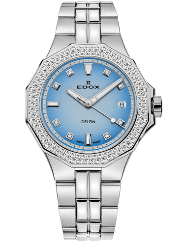Edox Delfin Diamant Diver Ρολόι Μπαταρίας με Ασημί Μεταλλικό Μπρασελέ 53020-3D120M-BUCND