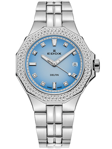 Edox Delfin Diamant Diver Ρολόι Μπαταρίας με Ασημί Μεταλλικό Μπρασελέ 53020-3D120M-BUCND
