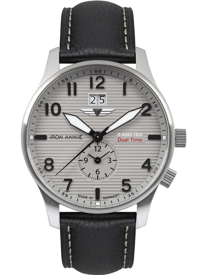 Iron Annie D-Aqui Dual Time Roloi Batarias me Mavro Dermatino Louraki 5646-4