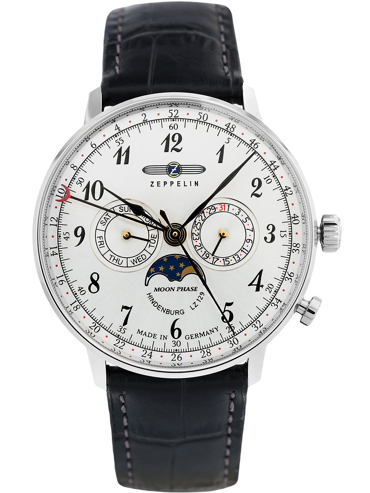 Zeppelin Hindenburg LZ129 Moonphase Ρολόι Μπαταρίας με Μαύρο Δερμάτινο Λουράκι 7036-1