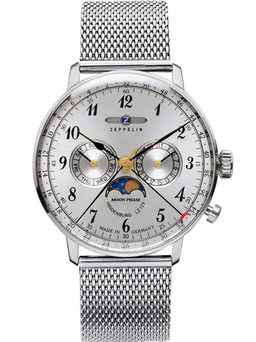 Zeppelin LZ129 Hindenburg Moonphase Ρολόι Μπαταρίας με Ασημί Μεταλλικό Μπρασελέ 7036M-1