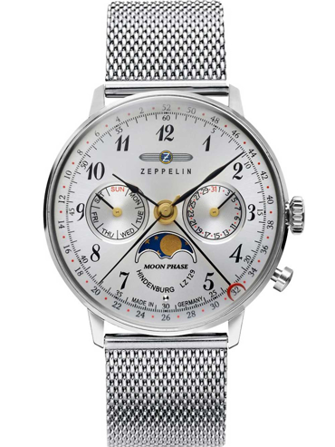 Zeppelin Hindenburg LZ129 Moon Phase Ρολόι Μπαταρίας με Ασημί Μεταλλικό Μπρασελέ 7037M-1