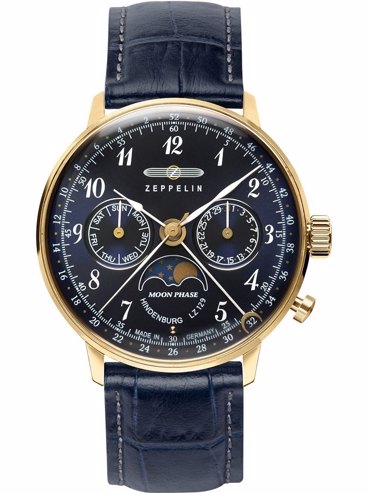 Zeppelin Hindenburg LZ129 Moonphase Ρολόι Μπαταρίας με Μπλε Δερμάτινο Λουράκι 7039-2