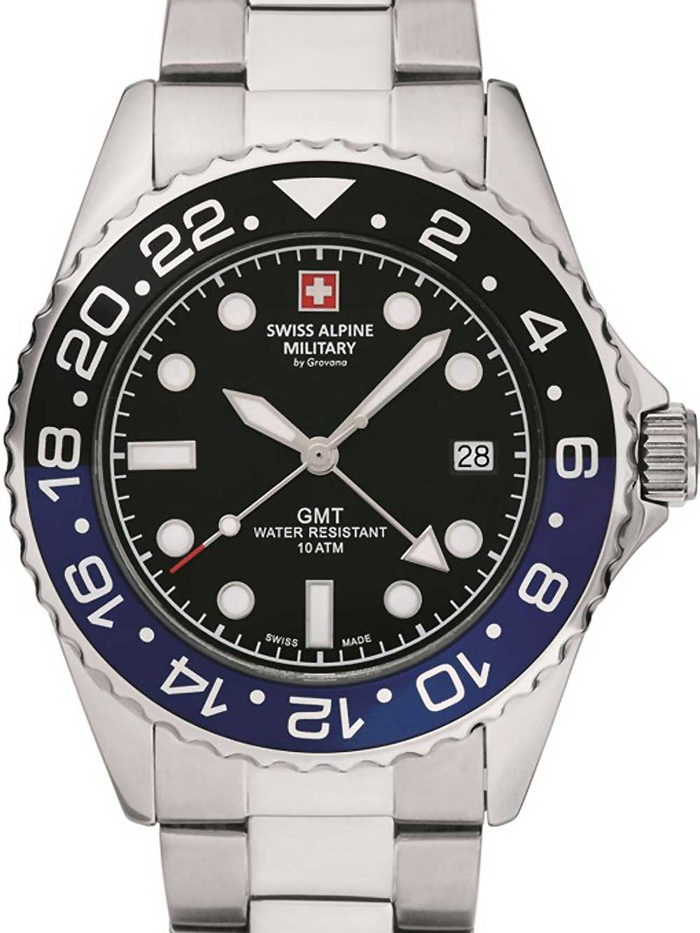 Swiss Alpine Military by Grovana GMT Diver Roloi Batarias me Asimi Metalliko Brasele 7052.1132