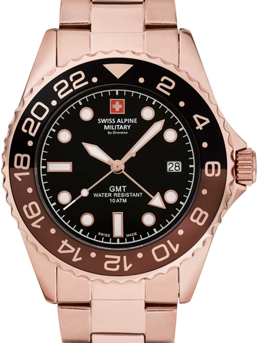 Swiss Alpine Military by Grovana GMT Diver Ρολόι Μπαταρίας με Ροζ Χρυσό Μεταλλικό Μπρασελέ 7052.1164