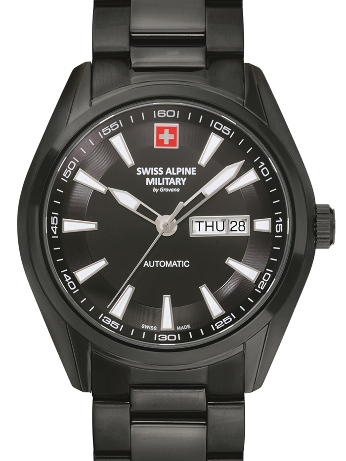 Swiss Alpine Military by Grovana Roloi Aftomato me Mavro Metalliko Brasele 7090.2177