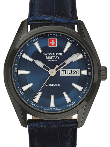 Swiss Alpine Military by Grovana Ρολόι Αυτόματο με Μπλε Δερμάτινο Λουράκι 7090.2575