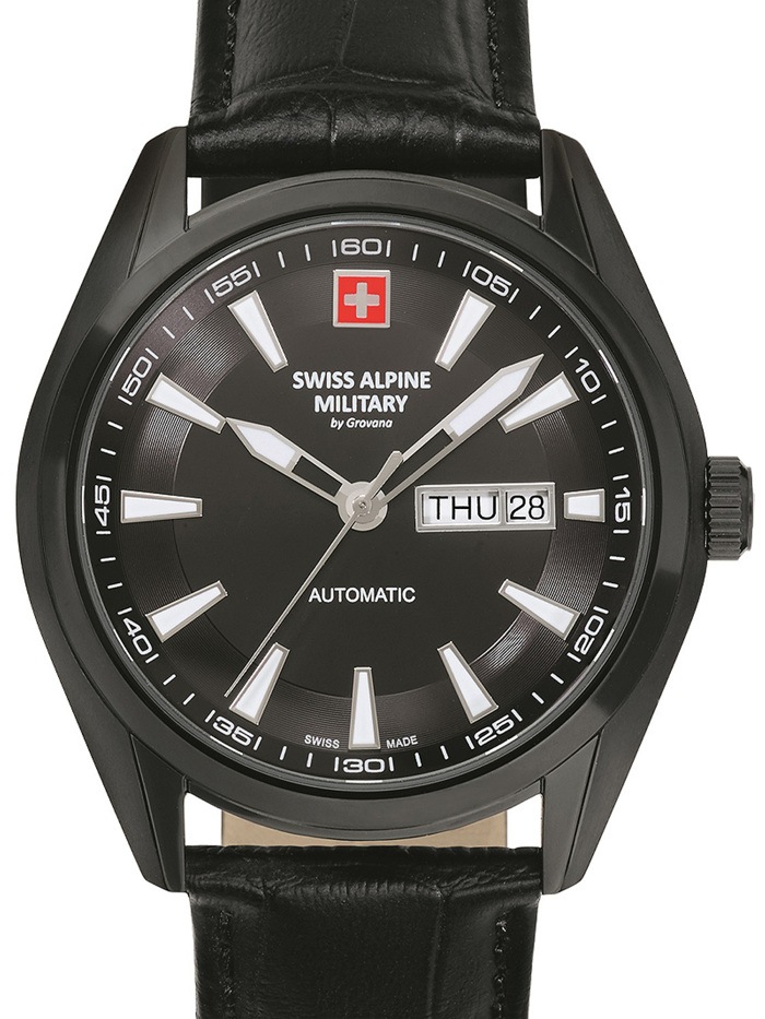 Swiss Alpine Military by Grovana Roloi Aftomato me Mavro Dermatino Louraki 7090.2577