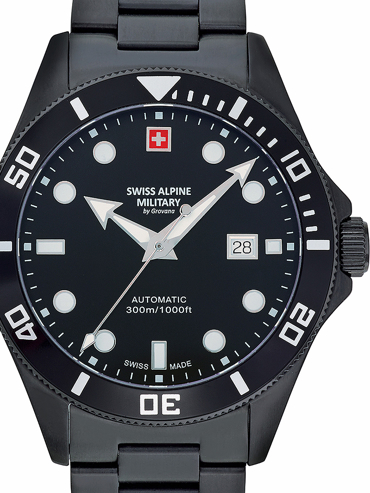 Swiss Alpine Military by Grovana Diver Ρολόι Αυτόματο με Μαύρο Μεταλλικό Μπρασελέ 7095.2177