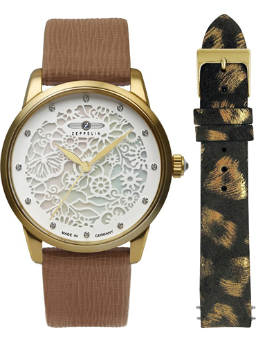 Zeppelin Princess of the Sky Ρολόι Μπαταρίας με Καφέ Δερμάτινο Λουράκι και Πολύχρωμο Λουράκι 7345-1_set