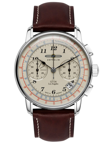 Zeppelin Los Angeles LZ126 Ρολόι Χρονογράφος Μπαταρίας με Καφέ Δερμάτινο Λουράκι 7614-5
