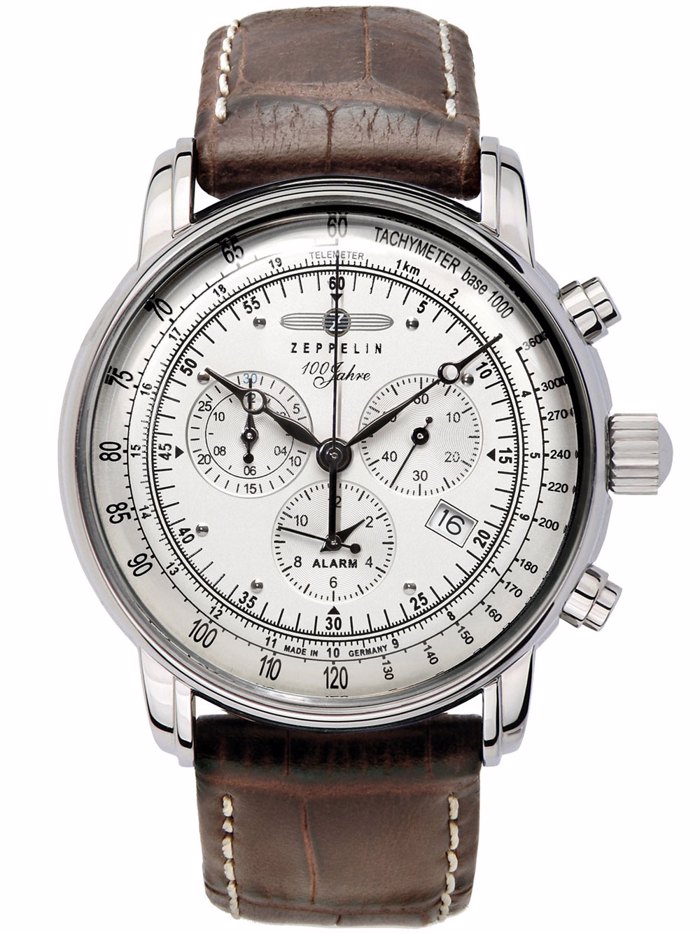 Zeppelin 100 Years Roloi Xronogafos Batarias me Kafe Dermatino Louraki 7680-1
