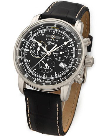Zeppelin 100 Years Ρολόι Χρονογράφος Μπαταρίας με Μαύρο Δερμάτινο Λουράκι 7680-2