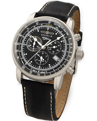 Zeppelin 100 Years Ρολόι Χρονογράφος Μπαταρίας με Μαύρο Δερμάτινο Λουράκι 7680-2