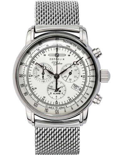 Zeppelin 100 Years Ρολόι Χρονογράφος Μπαταρίας με Ασημί Μεταλλικό Μπρασελέ 7680M-1