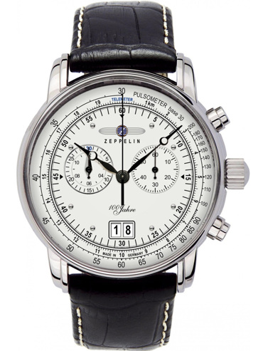 Zeppelin 100 years Ρολόι Χρονογράφος Μπαταρίας με Μαύρο Δερμάτινο Λουράκι 7690-1