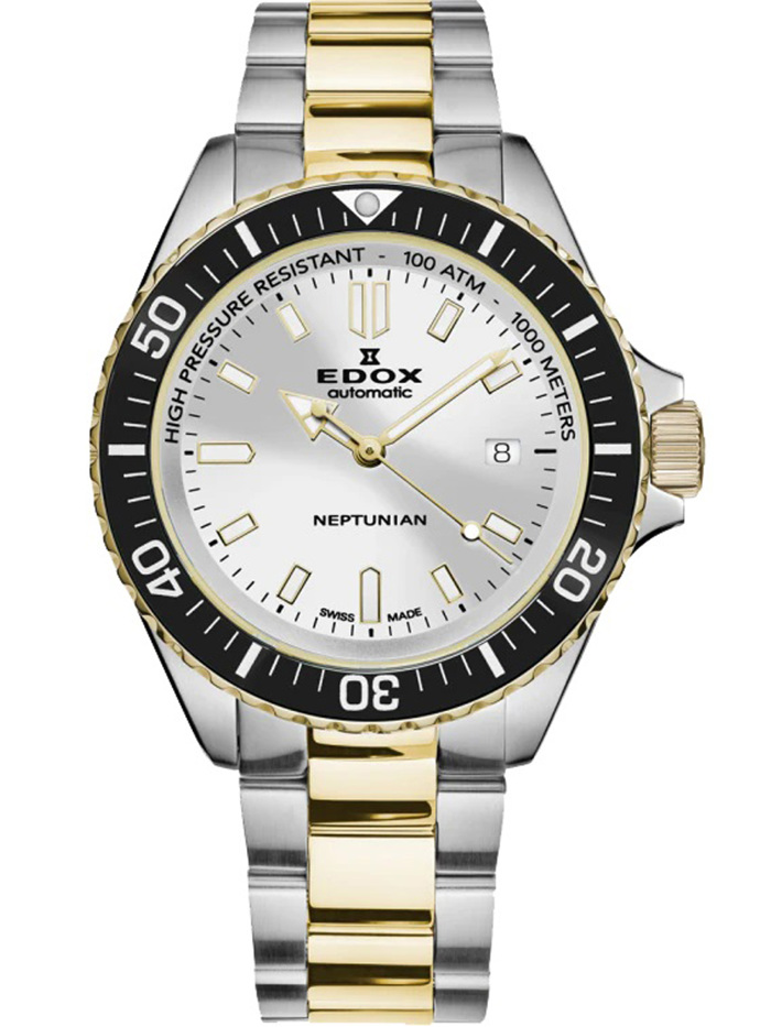 Edox Neptunian Roloi Aftomato me Xruso / Asimi Metalliko Brasele 80120-357JM-AID