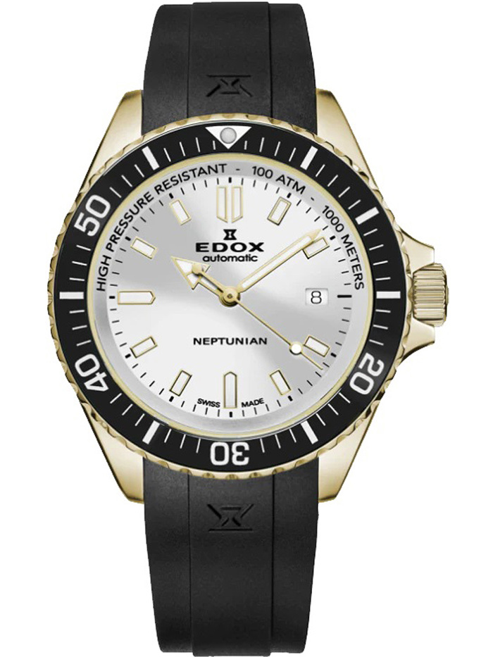 Edox Neptunian Roloi Aftomato me Mavro Kaoutsouk Louraki 80120-37JCA-AID