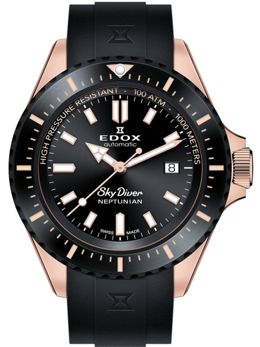Edox Skydiver Neptunian Ρολόι Αυτόματο με Μαύρο Καουτσούκ Λουράκι 80120-37RNNCA-NIR