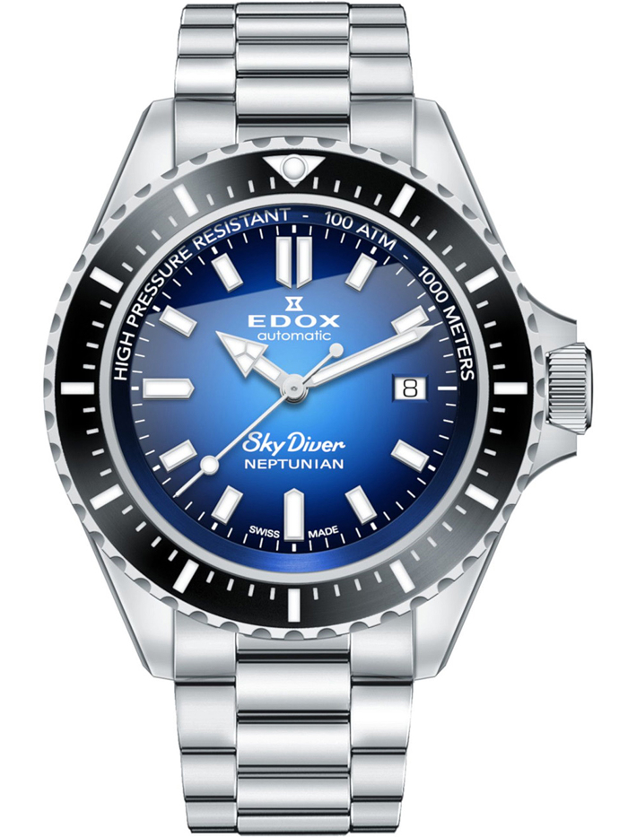 Edox Skydiver Neptunian Roloi Aftomato me Asimi Metalliko Brasele 80120-3NM-BUIDN