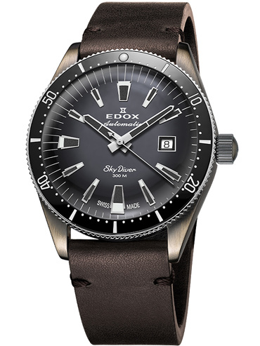 Edox Skydiver Limited Edition Ρολόι Αυτόματο με Γκρι Δερμάτινο Λουράκι 80126-3VIN-GDN