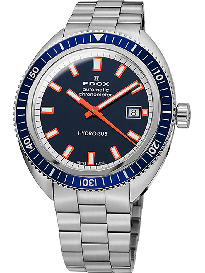 Edox Hydro-Sub Roloi Aftomato me Asimi Metalliko Brasele 80128-3BUM-BUIO