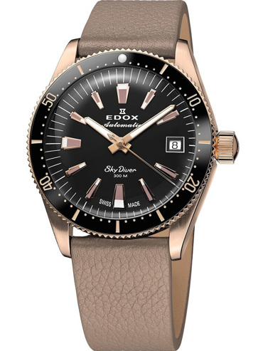 Edox Skydiver Ρολόι Αυτόματο με Μπεζ και Ροζ Δερμάτινο Λουράκι 80131-37RNC-NI