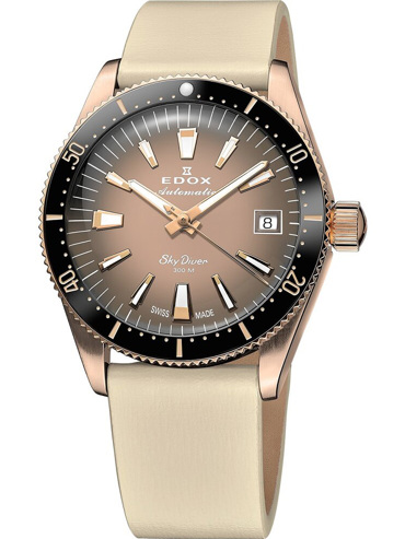 Edox Skydiver Ρολόι Αυτόματο με Μπεζ και Πράσινο Δερμάτινο Λουράκι 80131-37RNC-VDBEI