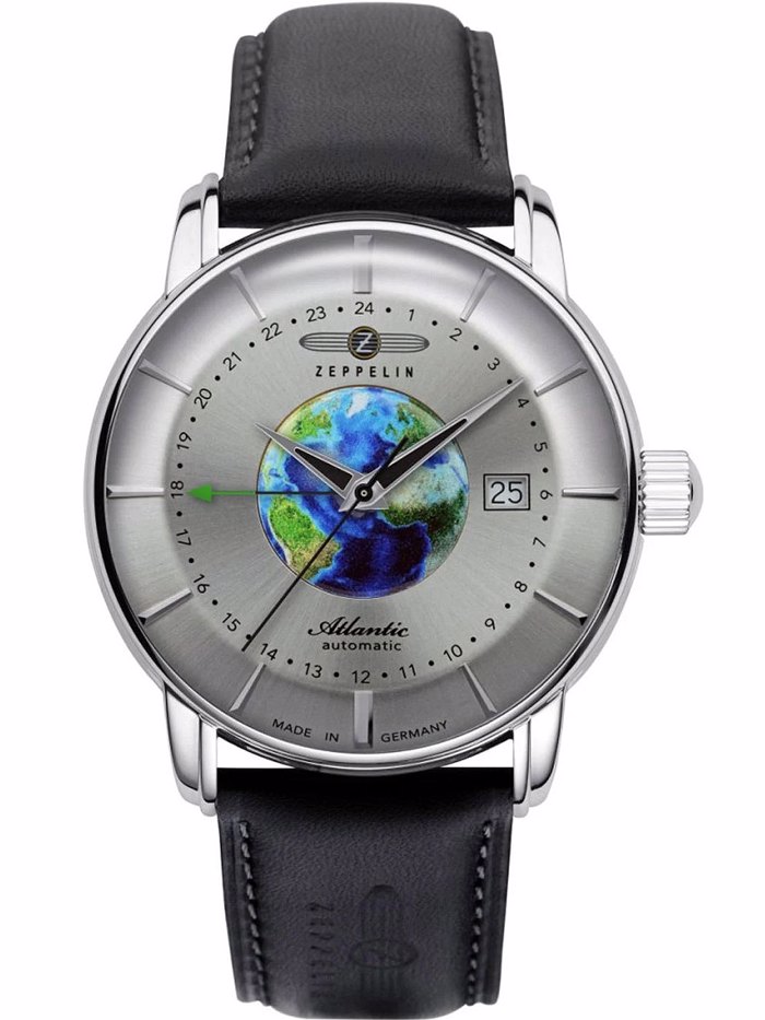 Zeppelin Atlatnic GMT Roloi Aftomato me Mavro Dermatino Louraki 8468-1