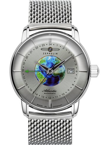 Zeppelin Atlantik GMT Ρολόι Αυτόματο με Ασημί Μεταλλικό Μπρασελέ 8468M-1