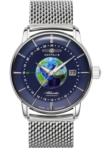 Zeppelin Atlantik GMT Ρολόι Αυτόματο με Ασημί Μεταλλικό Μπρασελέ 8468M3