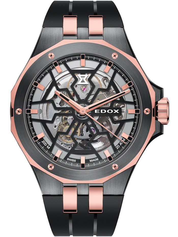 Edox Delfin Mecano Roloi Aftomato me Mavro Kaoutsouk Louraki 85303-357GR-NRN