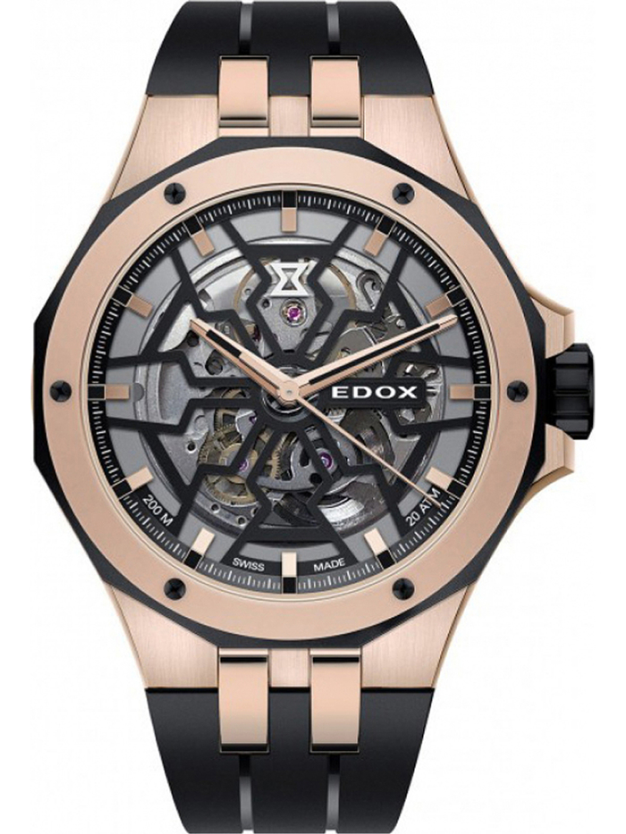 Edox Delfin Mecano Roloi Aftomato me Mavro Kaoutsouk Louraki 85303-357RN-NRN