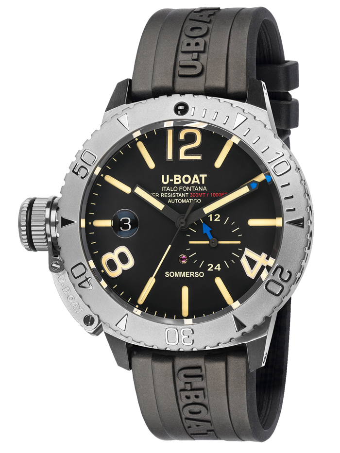 U-Boat Sommerso Roloi Aftomato me Mavro Kaoutsouk Louraki 9007A