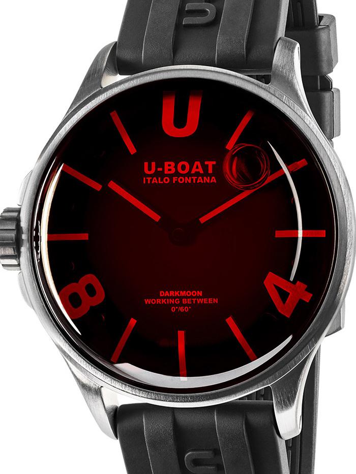 U-Boat Darkmoon SS Red Glass Roloi Batarias me Mavro Kaoutsouk Louraki 9305