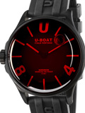 U-Boat Darkmoon Red Glass PVD Roloi Batarias me Mavro Kaoutsouk Louraki 9306