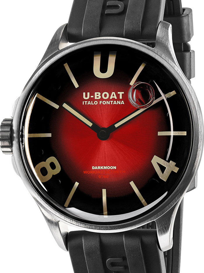 U-Boat Darkmoon Red SS Soleil Roloi Batarias me Mavro Kaoutsouk Louraki 9500