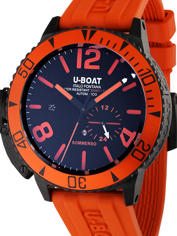 U-Boat Sommerso Orange IPB Roloi Aftomato me Portokali Kaoutsouk Louraki 9543